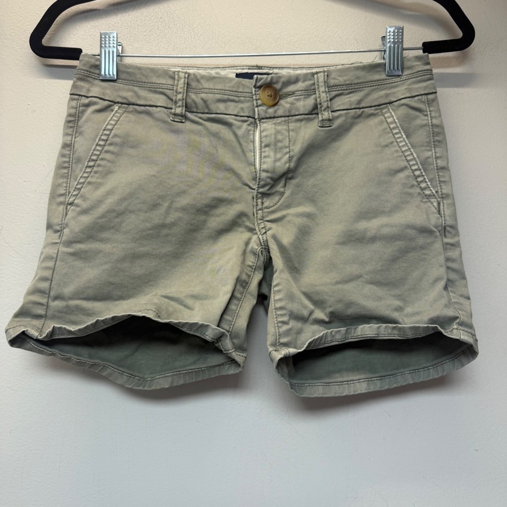American Eagle Midi Shorts Womens 00 Green Excellent‎ Stretch Chino Khaki 9480